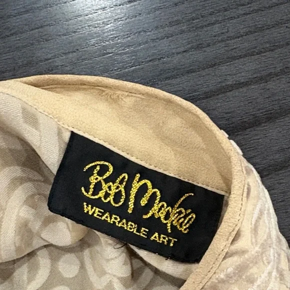 VTG BOB MACKIE WEARABLE ART LARGE BEIGE SILVER PAISLEY BURNOUT VELOUR TUNIC RARE - Picture 14 of 14